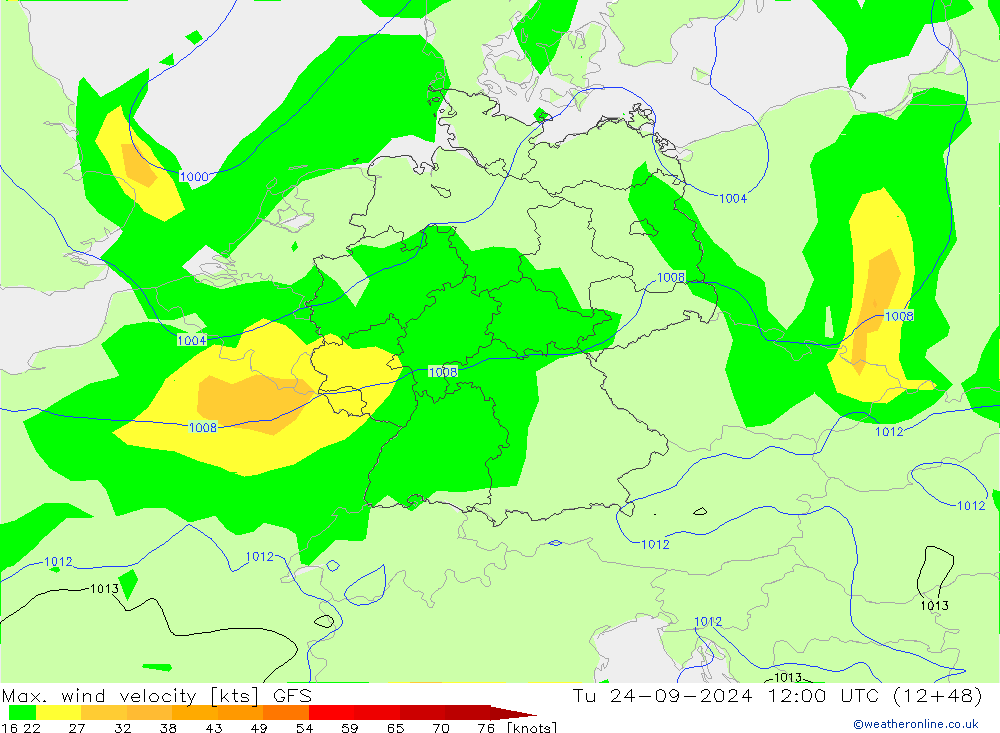 Max. wind velocity GFS wto. 24.09.2024 12 UTC