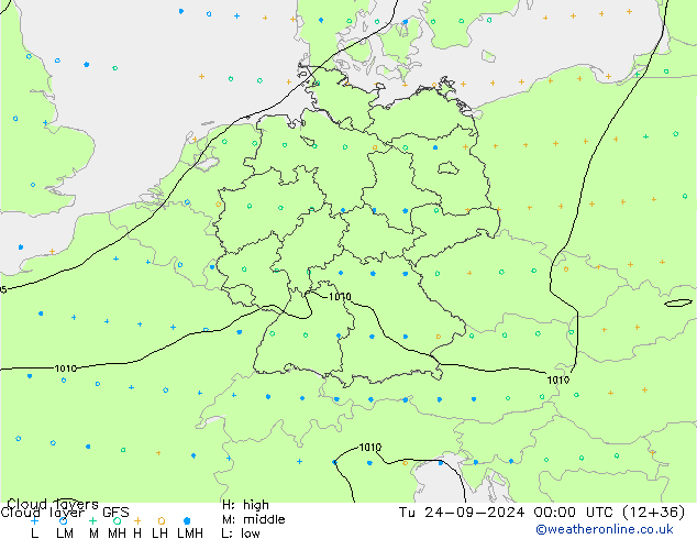 Cloud layer GFS Tu 24.09.2024 00 UTC