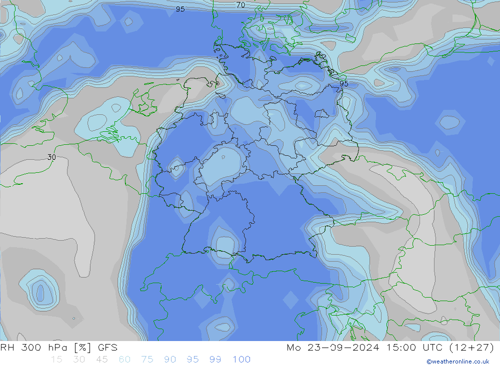 RH 300 hPa GFS Mo 23.09.2024 15 UTC