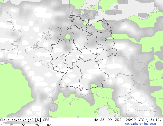 Bewolking (Hoog) GFS ma 23.09.2024 00 UTC