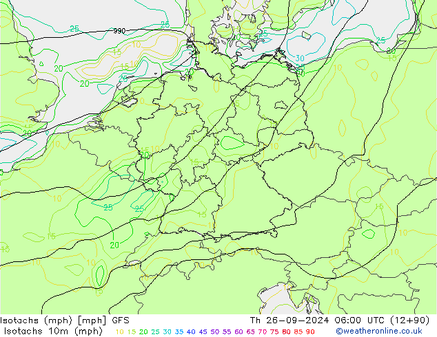 Eşrüzgar Hızları mph GFS Per 26.09.2024 06 UTC