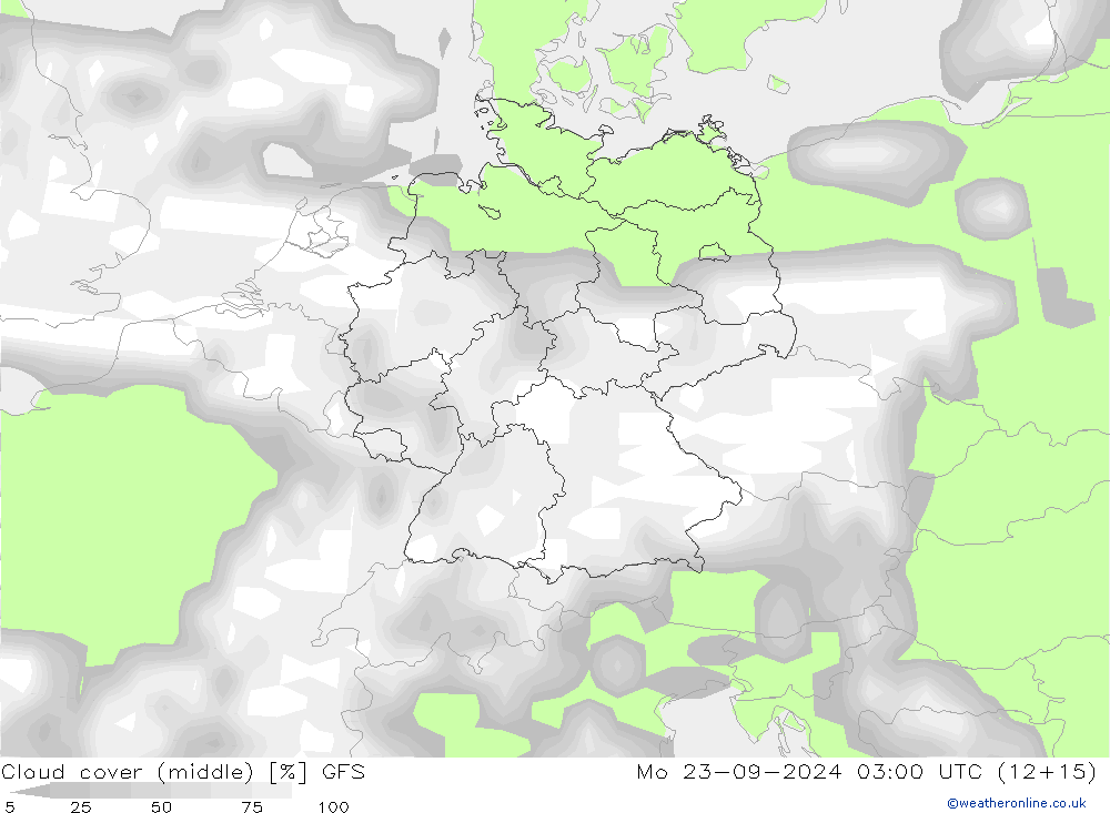 Nuages (moyen) GFS lun 23.09.2024 03 UTC