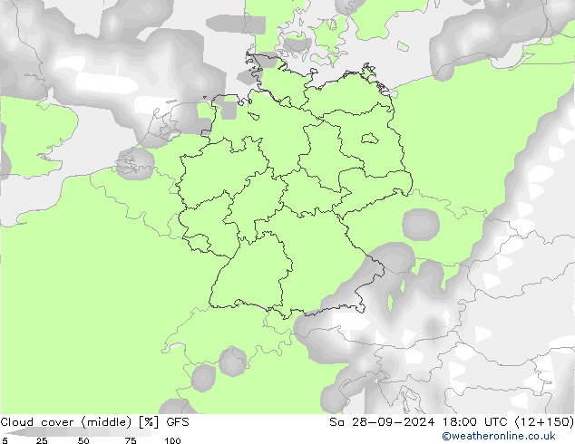 Wolken (mittel) GFS Sa 28.09.2024 18 UTC