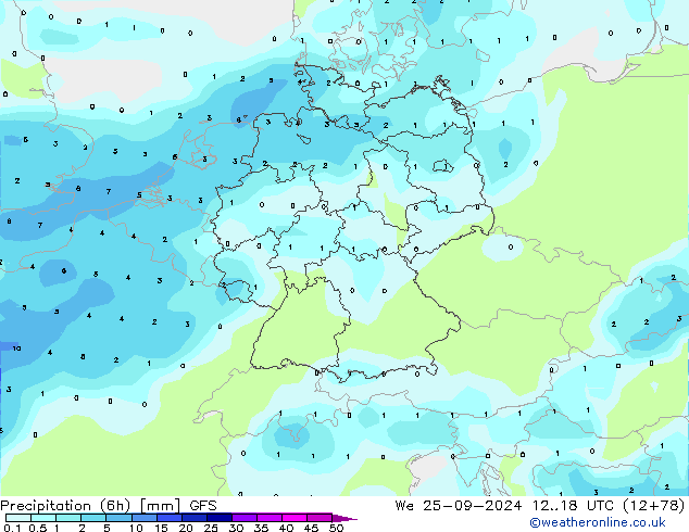 Precipitación (6h) GFS mié 25.09.2024 18 UTC