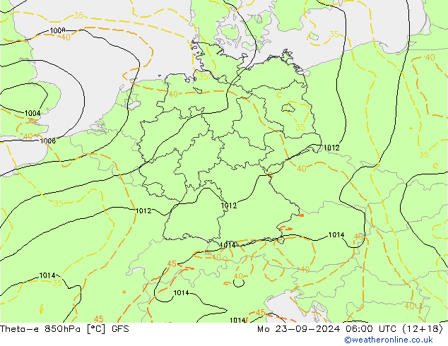 Theta-e 850hPa GFS Pzt 23.09.2024 06 UTC