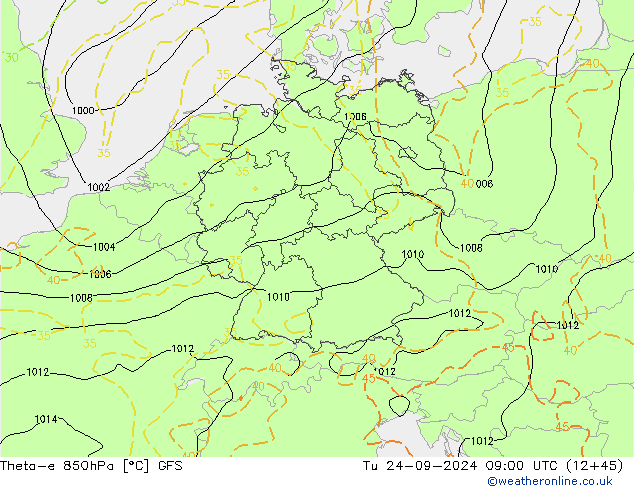 Theta-e 850hPa GFS Sa 24.09.2024 09 UTC
