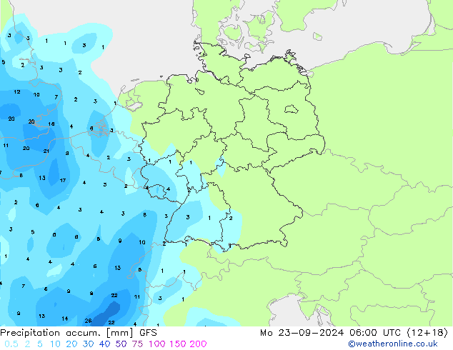 Precipitation accum. GFS пн 23.09.2024 06 UTC