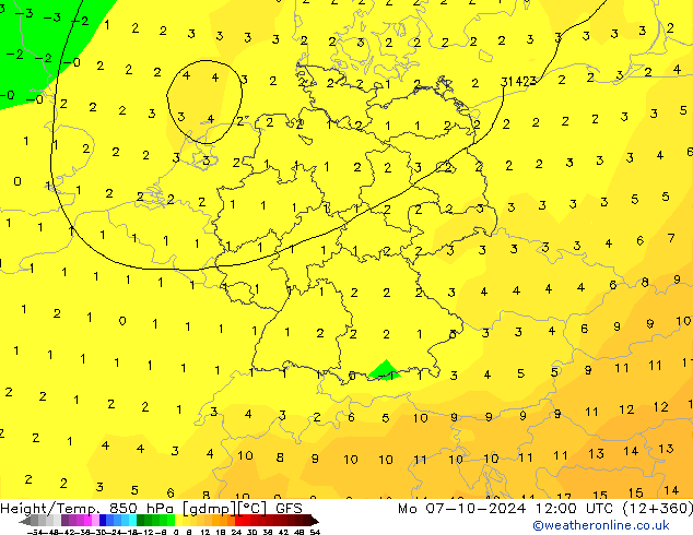 Z500/Rain (+SLP)/Z850 GFS Mo 07.10.2024 12 UTC