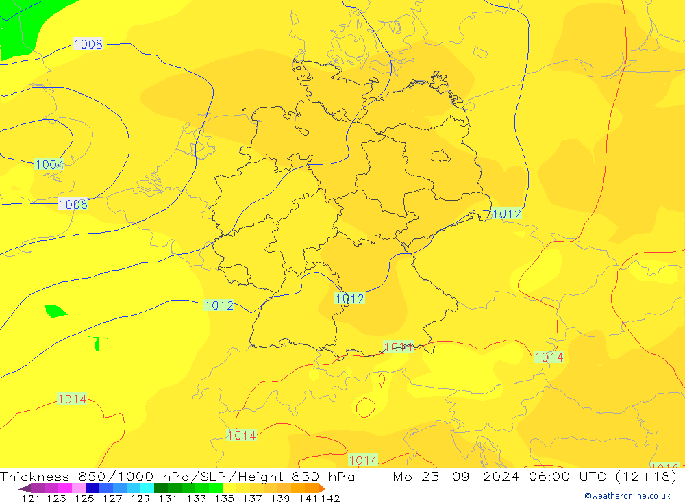 Thck 850-1000 гПа GFS пн 23.09.2024 06 UTC