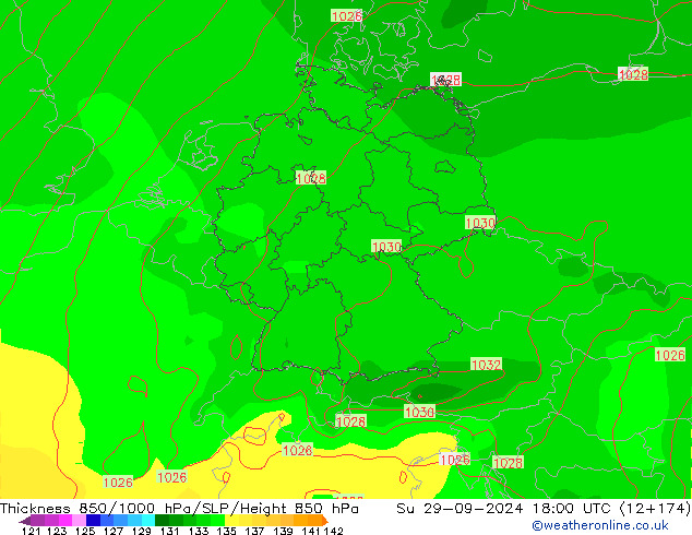 Thck 850-1000 гПа GFS Вс 29.09.2024 18 UTC