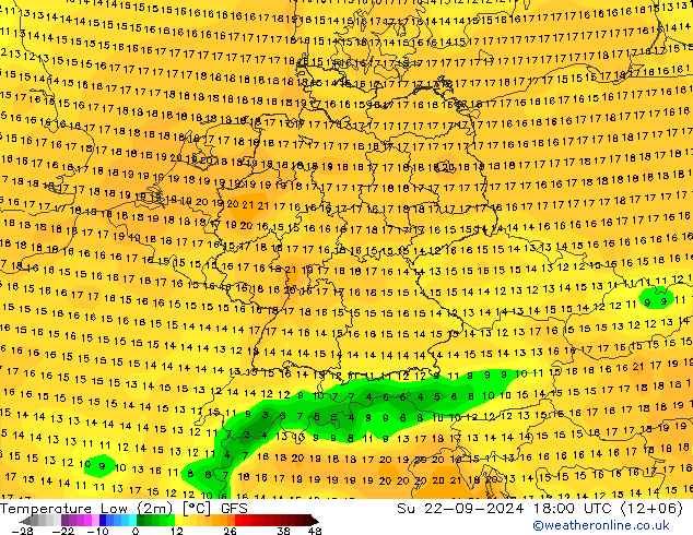 Tiefstwerte (2m) GFS So 22.09.2024 18 UTC