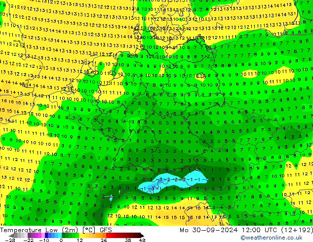 temperatura mín. (2m) GFS Setembro 2024