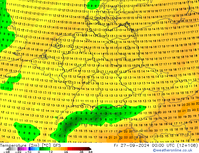 Temperature (2m) GFS Fr 27.09.2024 00 UTC