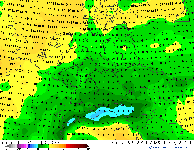 Temperature (2m) GFS Po 30.09.2024 06 UTC