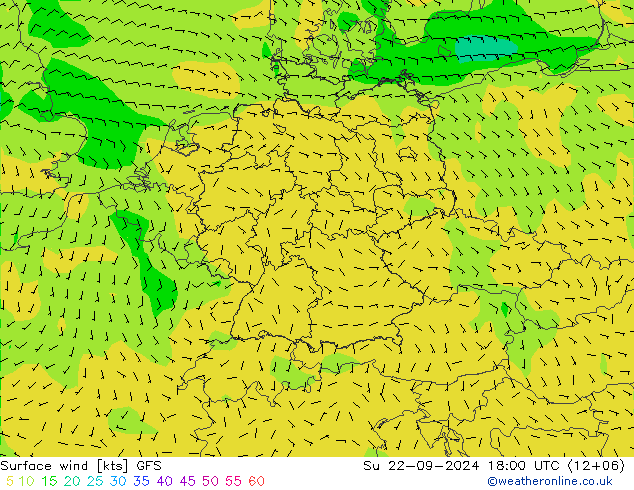 Viento 10 m GFS dom 22.09.2024 18 UTC