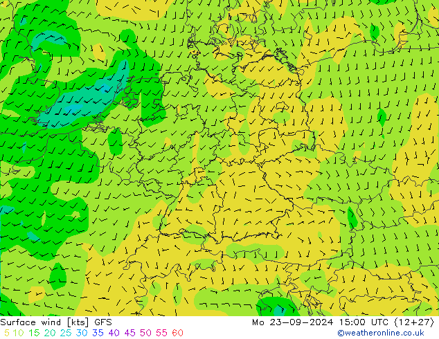 Surface wind GFS Mo 23.09.2024 15 UTC