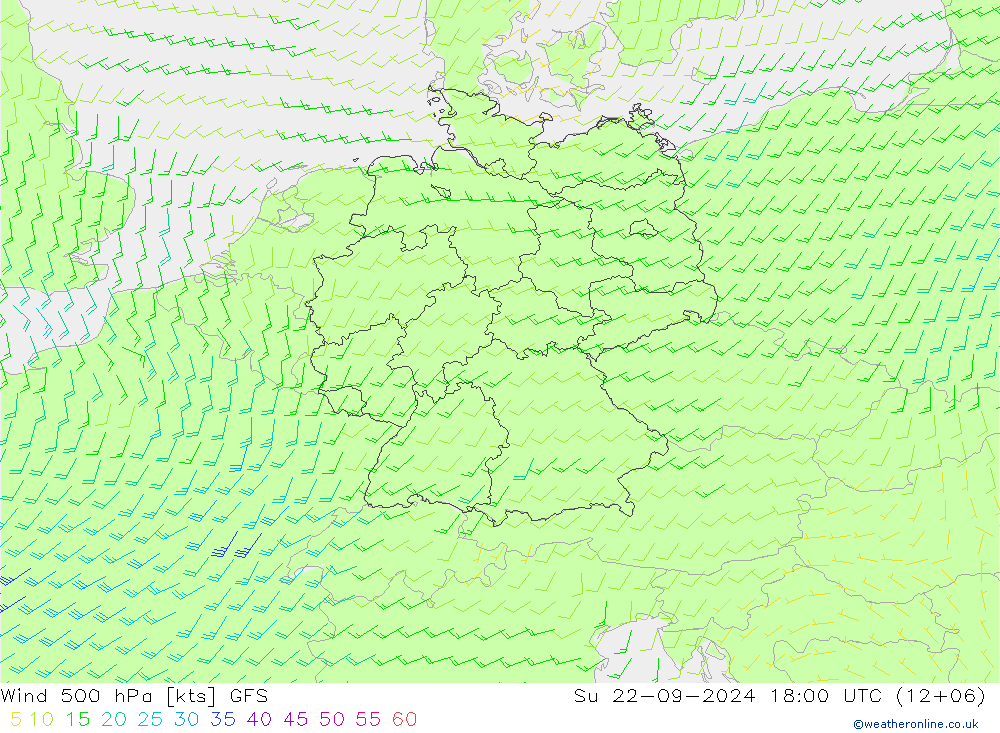 Vent 500 hPa GFS dim 22.09.2024 18 UTC