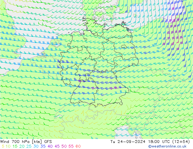 Wind 700 hPa GFS Tu 24.09.2024 18 UTC