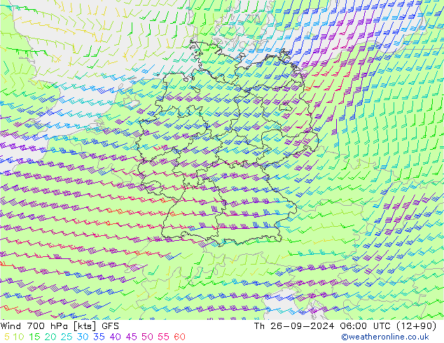 wiatr 700 hPa GFS czw. 26.09.2024 06 UTC