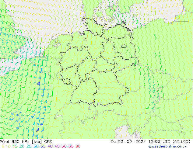 Vento 850 hPa GFS Dom 22.09.2024 12 UTC