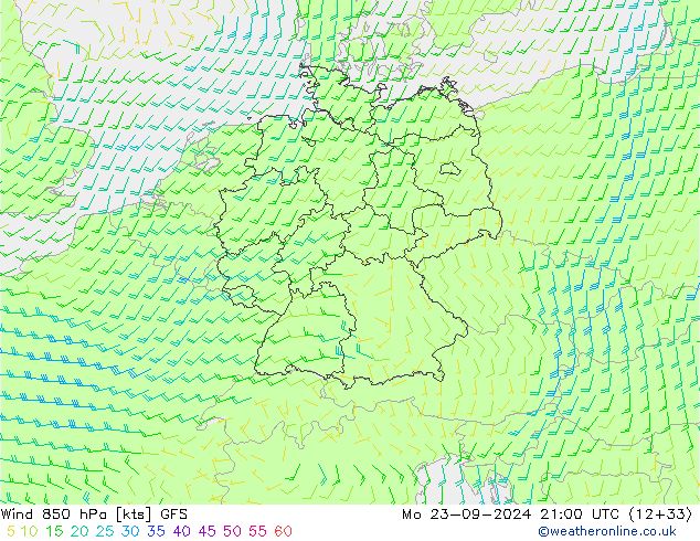 Wind 850 hPa GFS Mo 23.09.2024 21 UTC