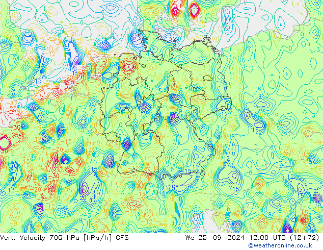 Vert. Velocity 700 hPa GFS  25.09.2024 12 UTC