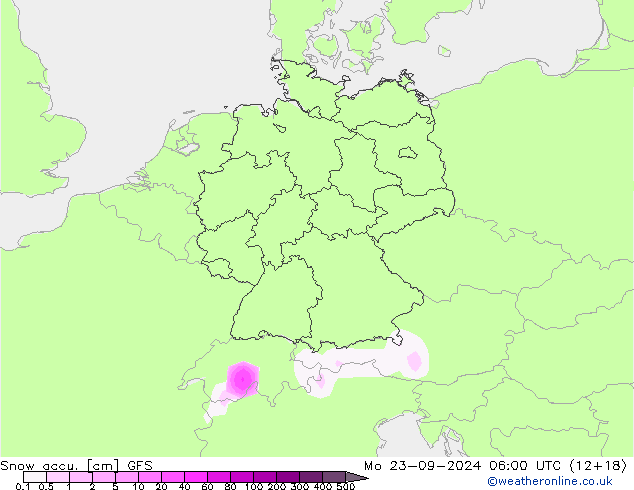 Глубина снега GFS пн 23.09.2024 06 UTC