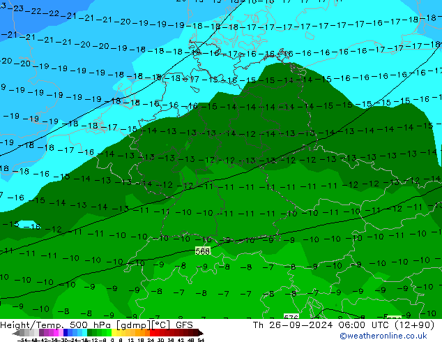 Height/Temp. 500 hPa GFS czw. 26.09.2024 06 UTC