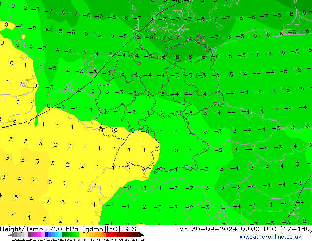 Height/Temp. 700 hPa GFS Po 30.09.2024 00 UTC