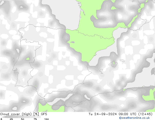 Bulutlar (yüksek) GFS Sa 24.09.2024 09 UTC