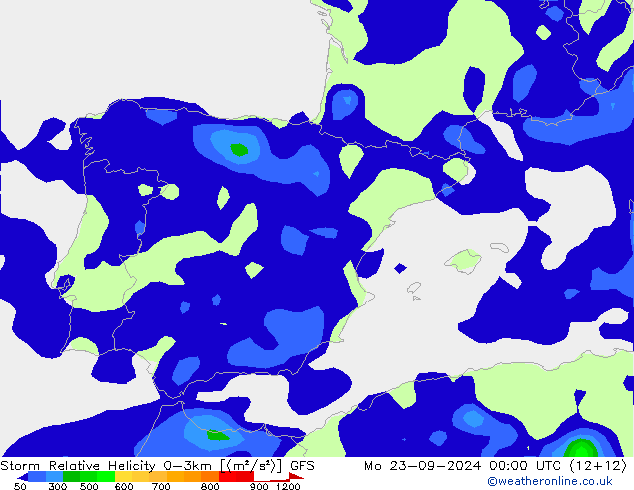 Storm Relative Helicity GFS pon. 23.09.2024 00 UTC