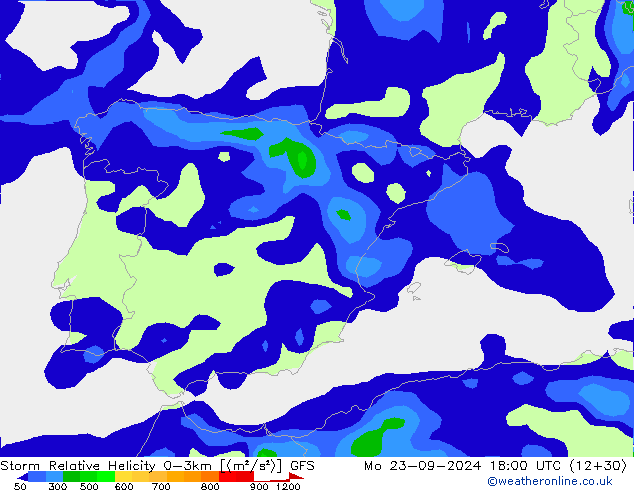 Storm Relative Helicity GFS Mo 23.09.2024 18 UTC