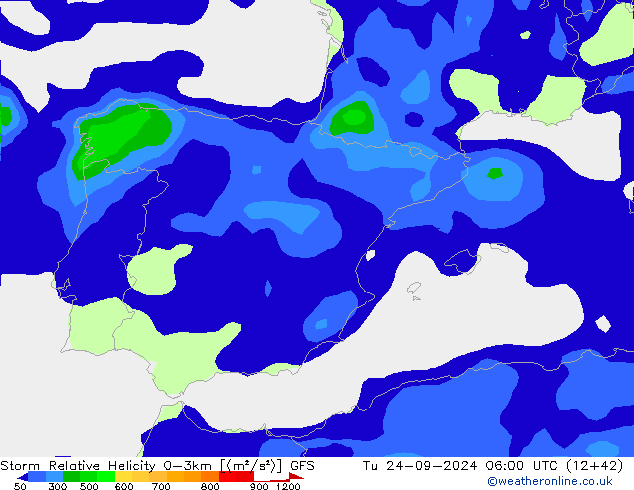 Storm Relative Helicity GFS di 24.09.2024 06 UTC