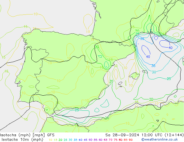 Eşrüzgar Hızları mph GFS Cts 28.09.2024 12 UTC