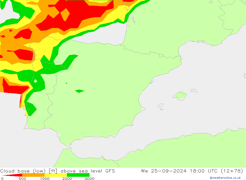 Alçak Bulut Alt Sınırı GFS Çar 25.09.2024 18 UTC