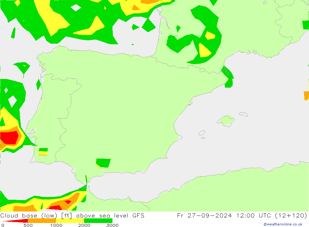 Cloud base (low) GFS pt. 27.09.2024 12 UTC