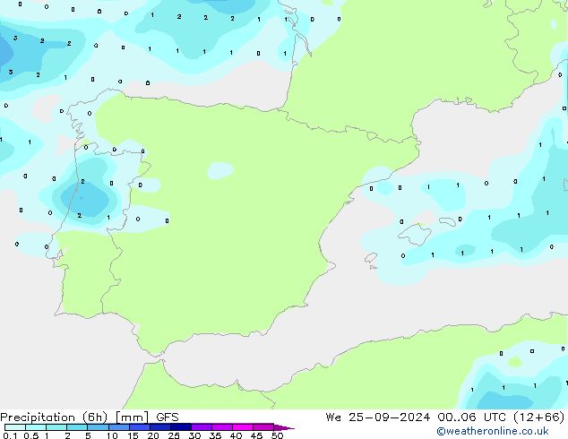 Precipitation (6h) GFS St 25.09.2024 06 UTC