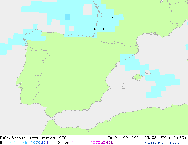 Rain/Snowfall rate GFS Ter 24.09.2024 03 UTC