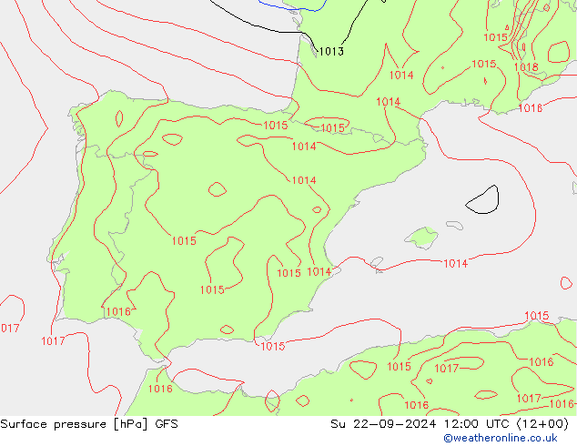 Pressione al suolo GFS dom 22.09.2024 12 UTC