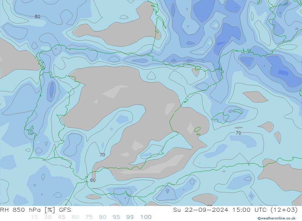 RH 850 hPa GFS Su 22.09.2024 15 UTC