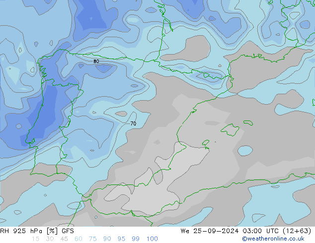 RH 925 hPa GFS We 25.09.2024 03 UTC