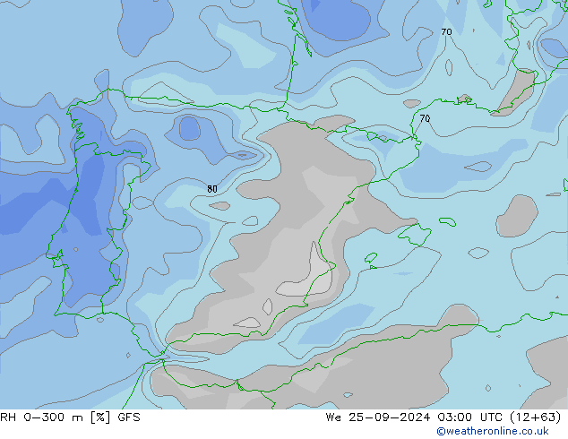 RH 0-300 m GFS St 25.09.2024 03 UTC