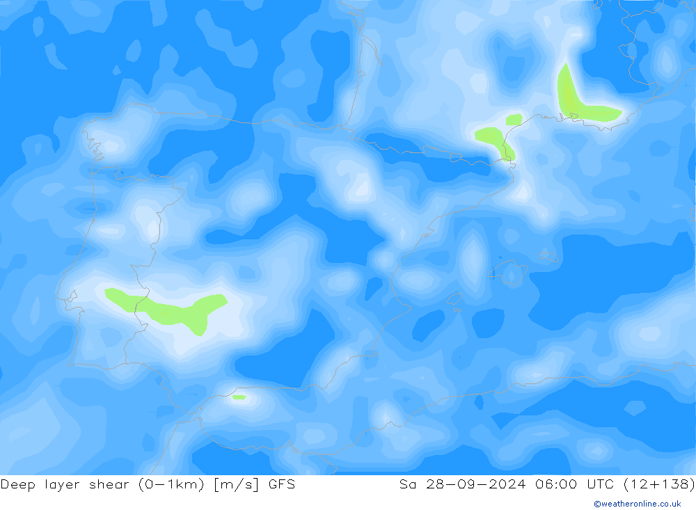 Deep layer shear (0-1km) GFS Cts 28.09.2024 06 UTC