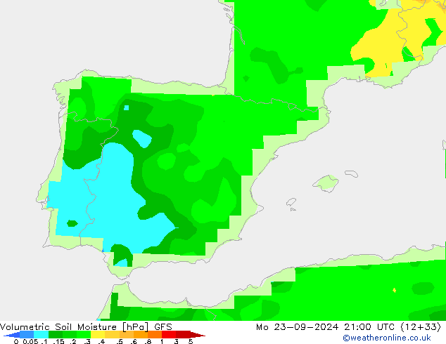 Volumetric Soil Moisture GFS Mo 23.09.2024 21 UTC