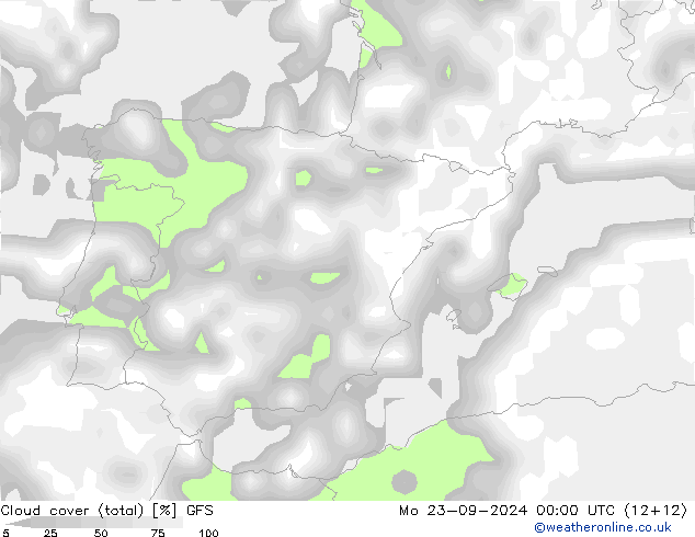 Cloud cover (total) GFS Mo 23.09.2024 00 UTC