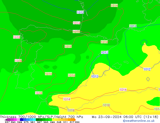 Thck 700-1000 hPa GFS Mo 23.09.2024 06 UTC