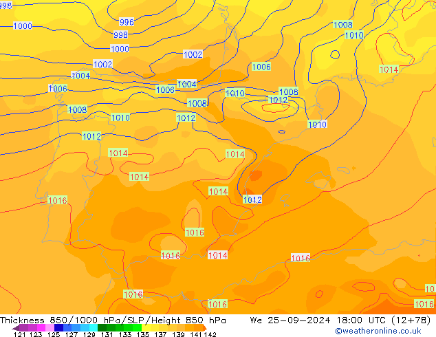 850-1000 hPa Kalınlığı GFS Çar 25.09.2024 18 UTC