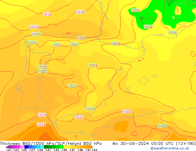 850-1000 hPa Kalınlığı GFS Pzt 30.09.2024 00 UTC