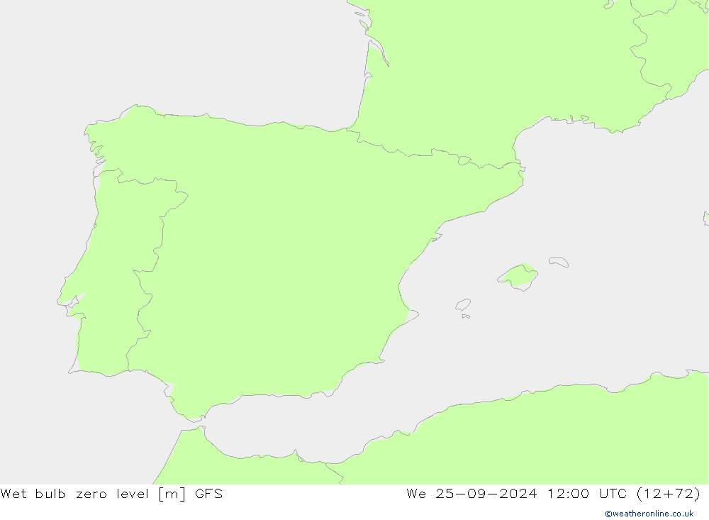 Wet bulb zero level GFS mié 25.09.2024 12 UTC