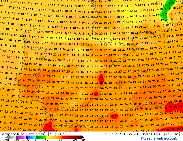 Temperature Low (2m) GFS Su 22.09.2024 15 UTC